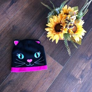 Black Cat Knit Winter Hat with Hot Pink Ears